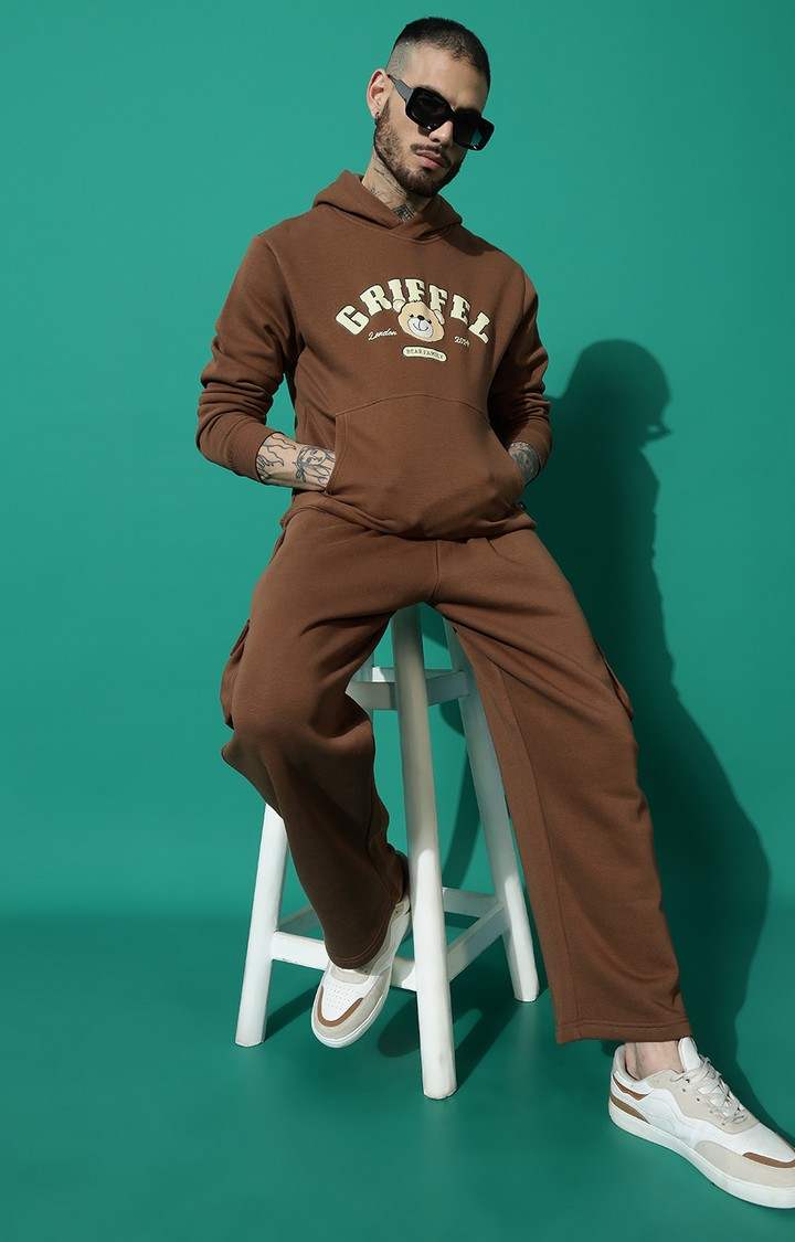 Men's Cute Teddy Regular Fit Coffee Hoodie Tracksuit