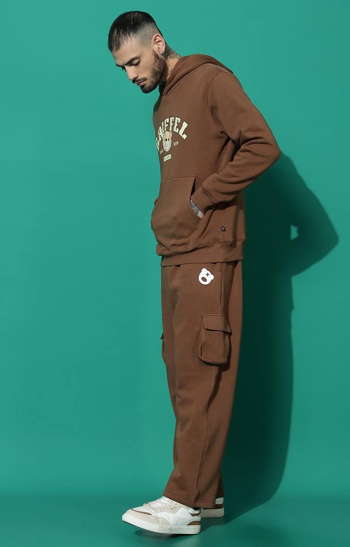 Men's Cute Teddy Regular Fit Coffee Hoodie Tracksuit