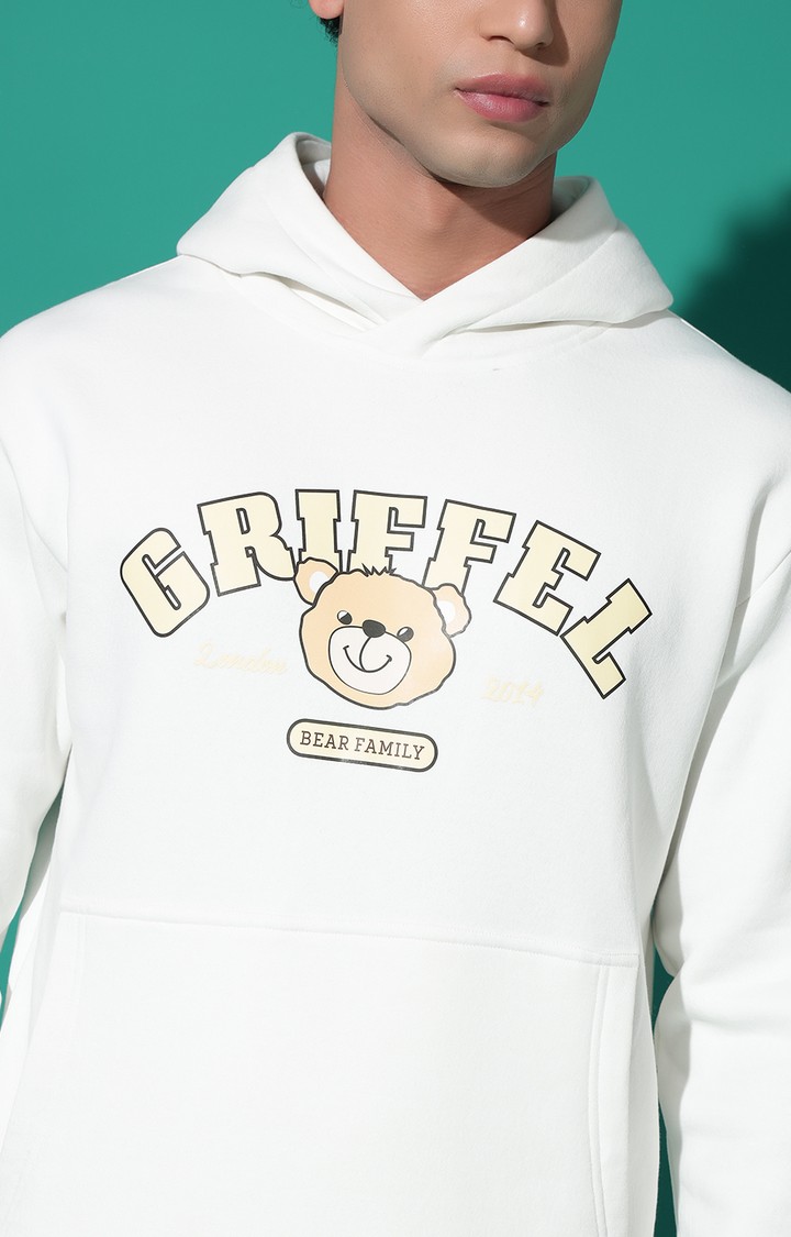 Men's Cute Teddy Regular Fit White Hoodie Tracksuit