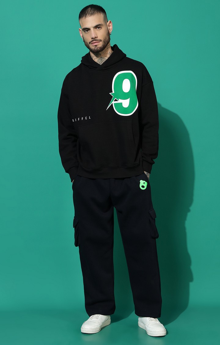 Men's 9 Oversized Black Hoodie Tracksuit