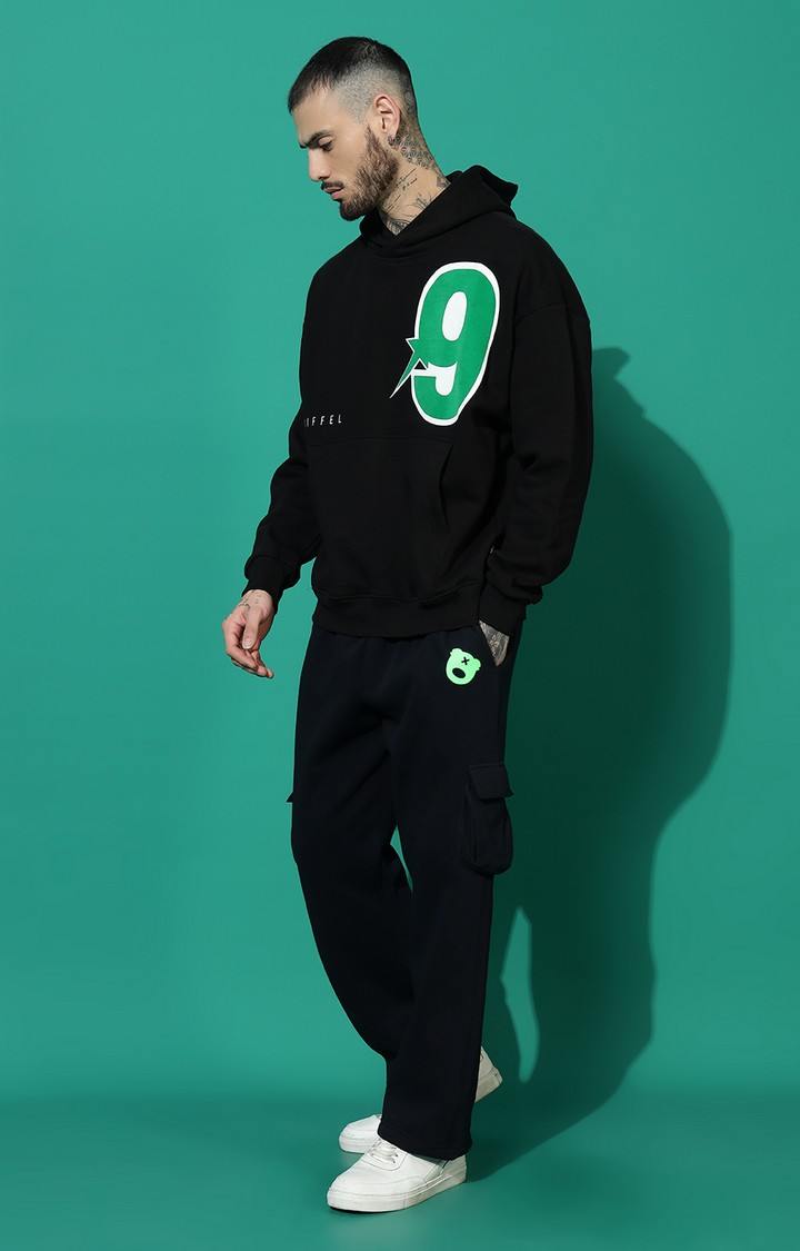 Men's 9 Oversized Black Hoodie Tracksuit