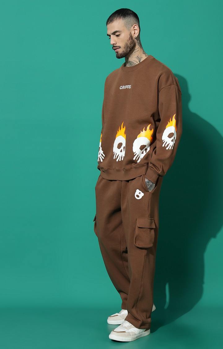 Men's Skeleton Fire Oversized Coffee Tracksuit
