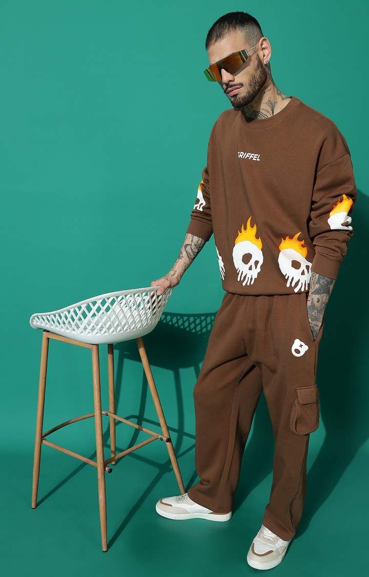 Men's Skeleton Fire Oversized Coffee Tracksuit