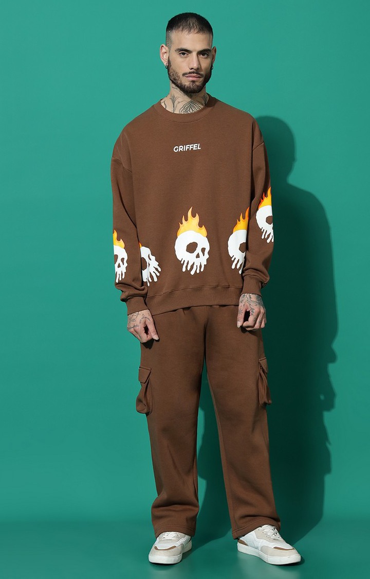 Men's Skeleton Fire Oversized Coffee Tracksuit