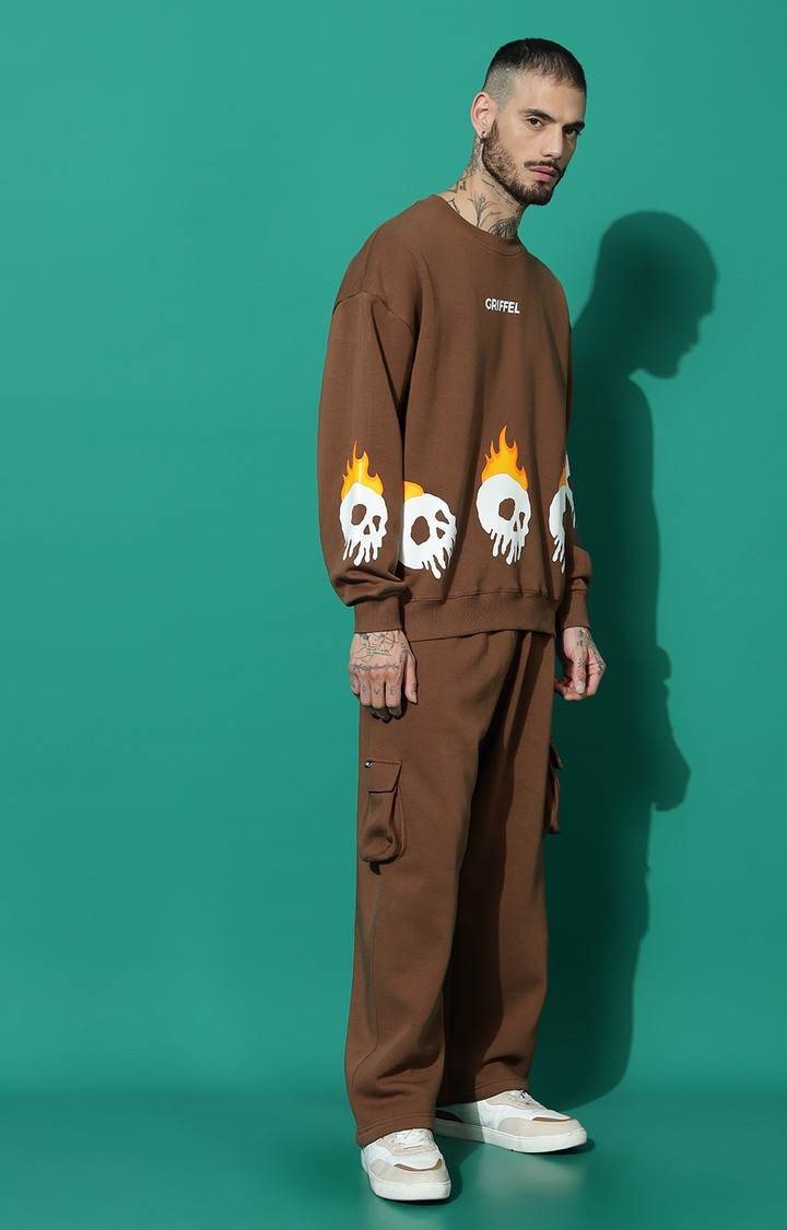 Men's Skeleton Fire Oversized Coffee Tracksuit