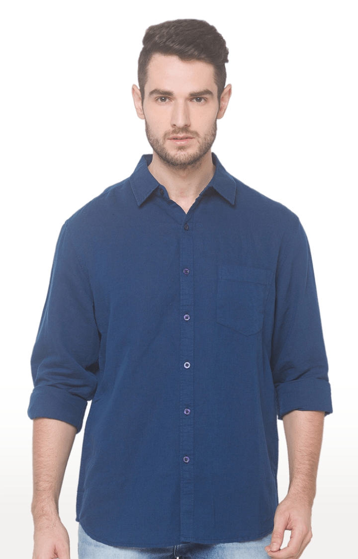 globus | Blue Solid Casual Shirt 0