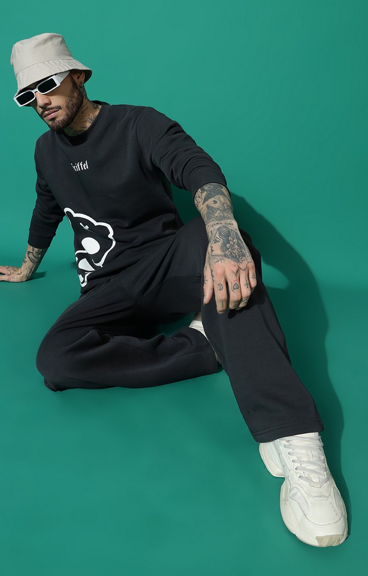 Men's TEDDY Regular Fit Charcoal White Sweatshirt