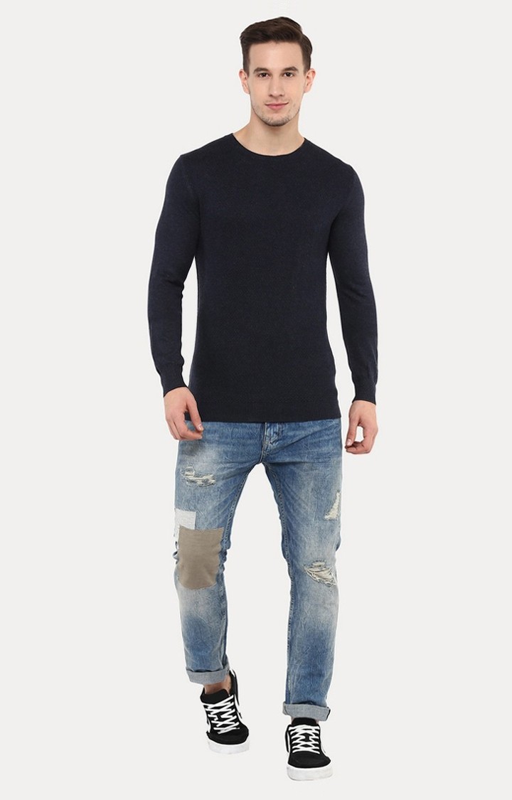 Men's Blue Solid Sweaters