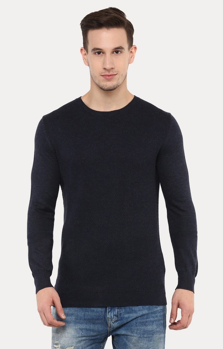 Men's Blue Solid Sweaters