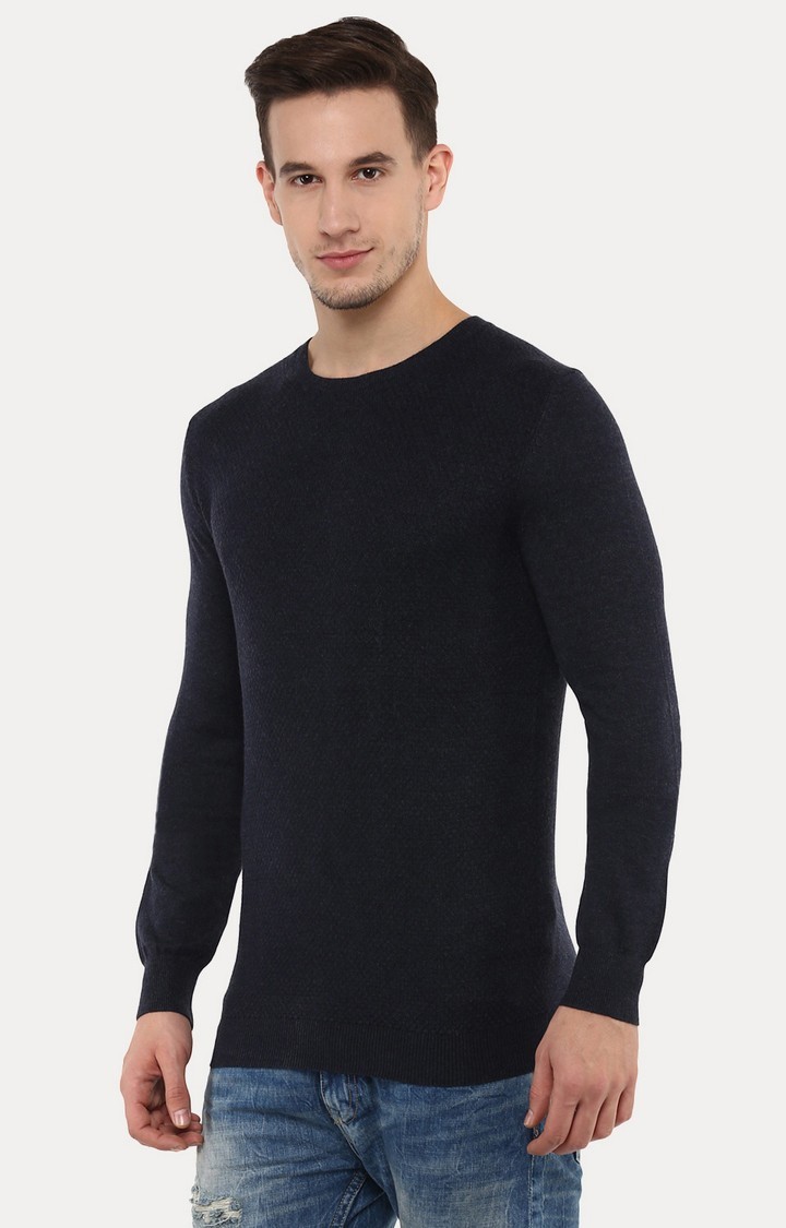 Men's Blue Solid Sweaters