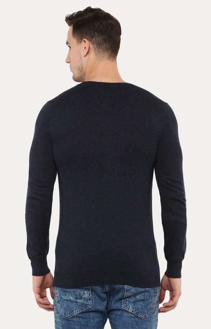 Men's Blue Solid Sweaters