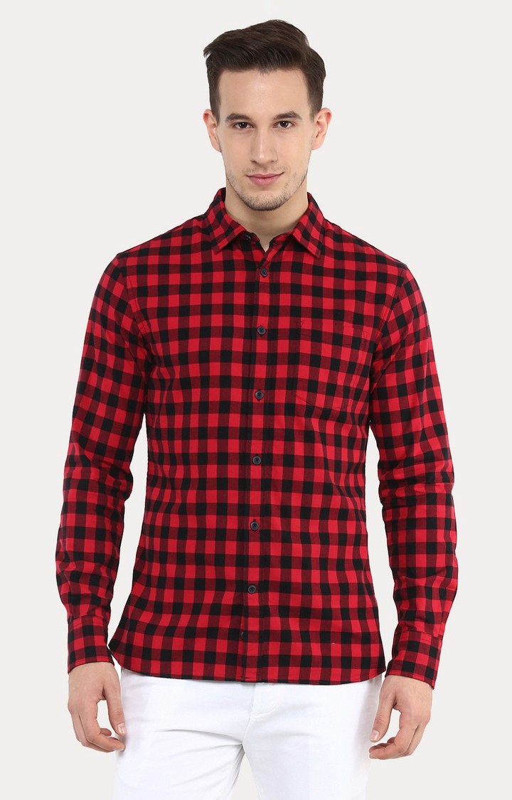 celio | Men's Red Checked Casual Shirts 0