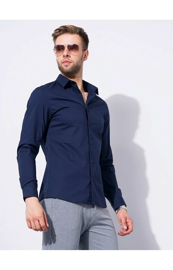 Men's Blue Solid Formal Shirts