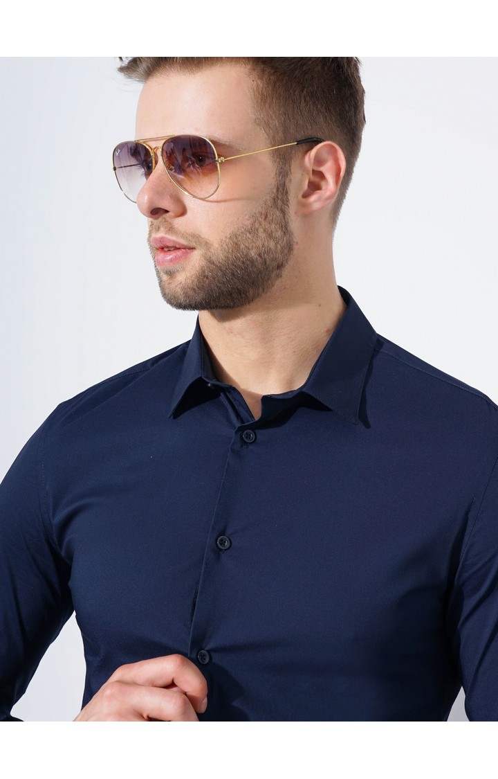 Men's Blue Solid Formal Shirts
