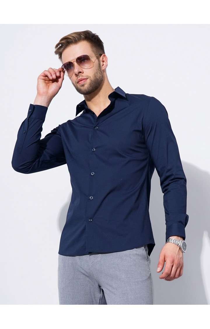 Men's Blue Solid Formal Shirts