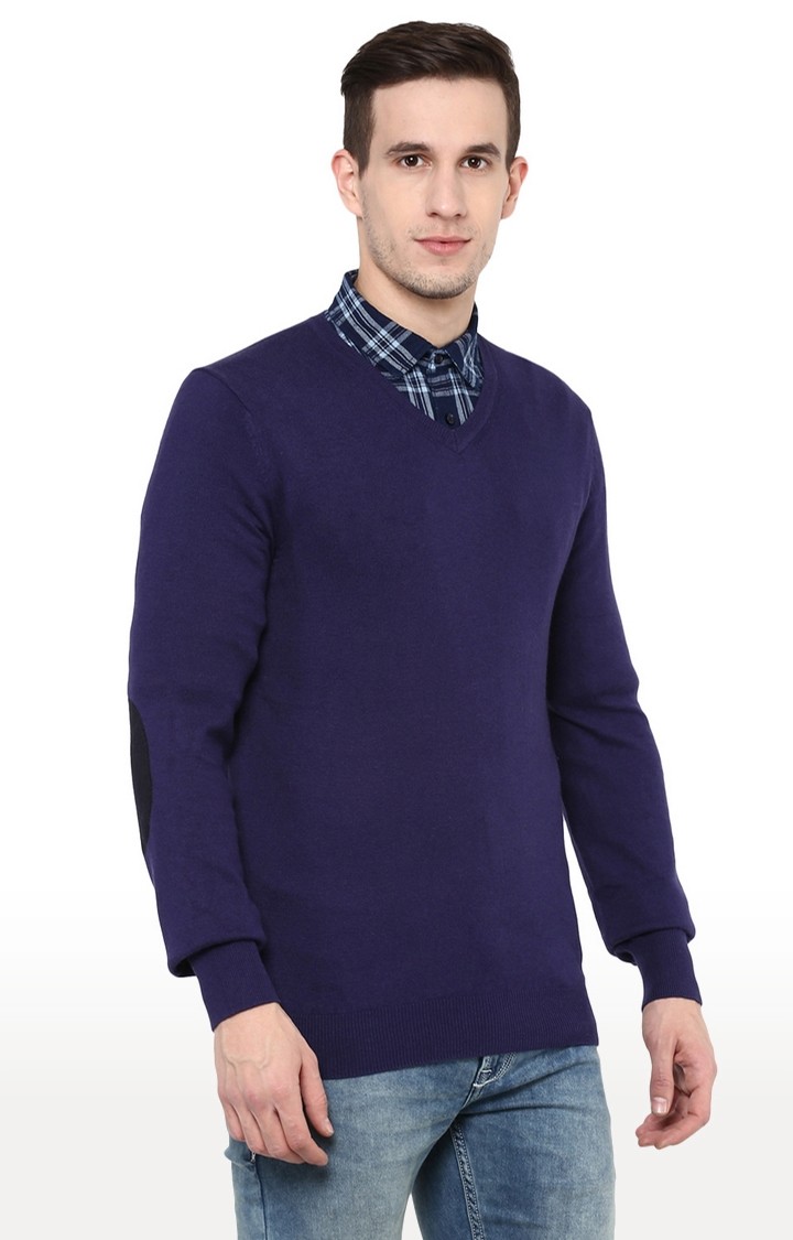 Men's Blue Solid Sweaters