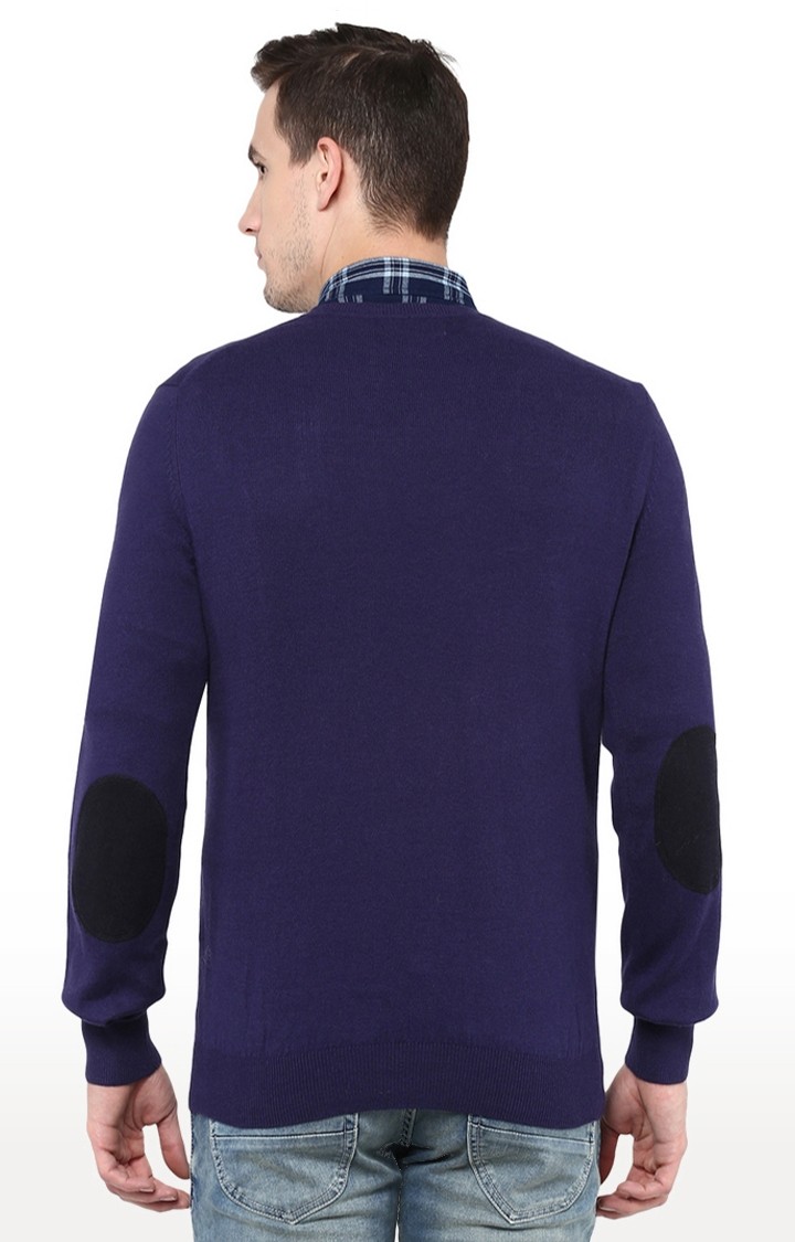 Men's Blue Solid Sweaters