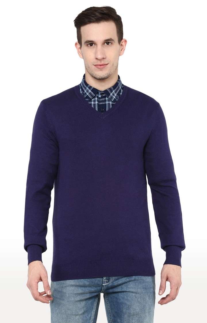Men's Blue Solid Sweaters