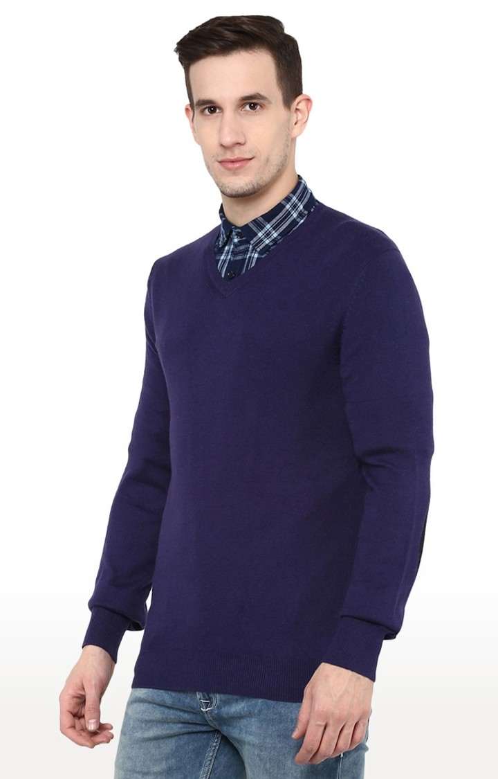 Men's Blue Solid Sweaters