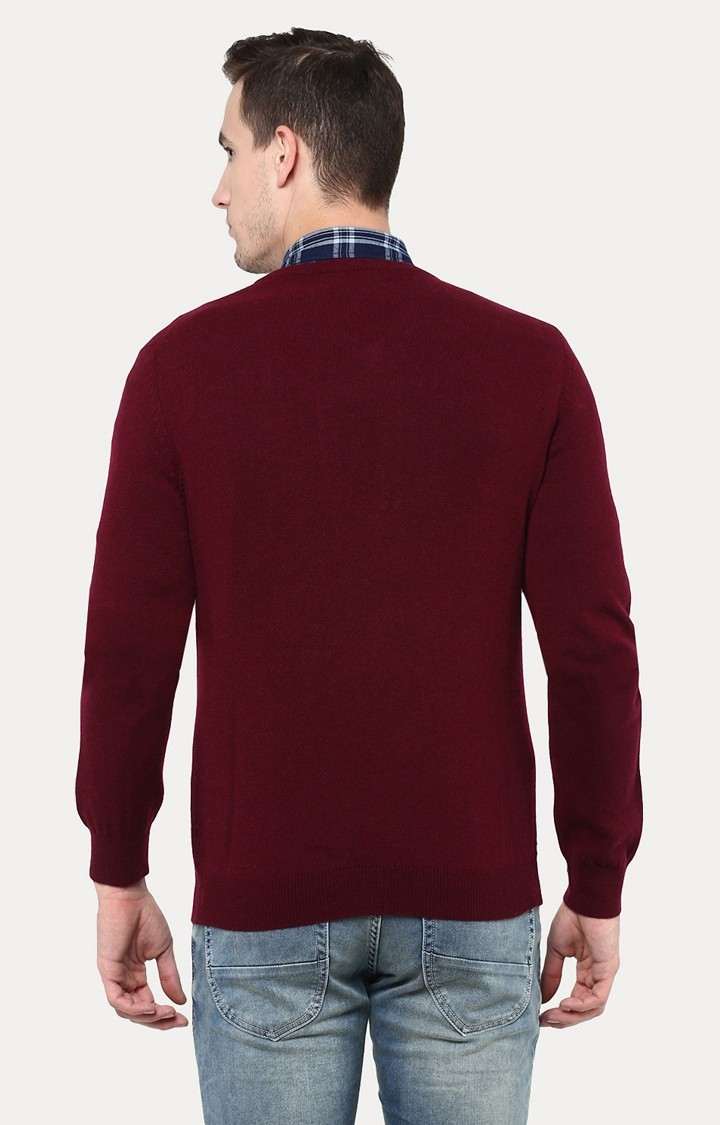 Men's Red Solid Sweaters