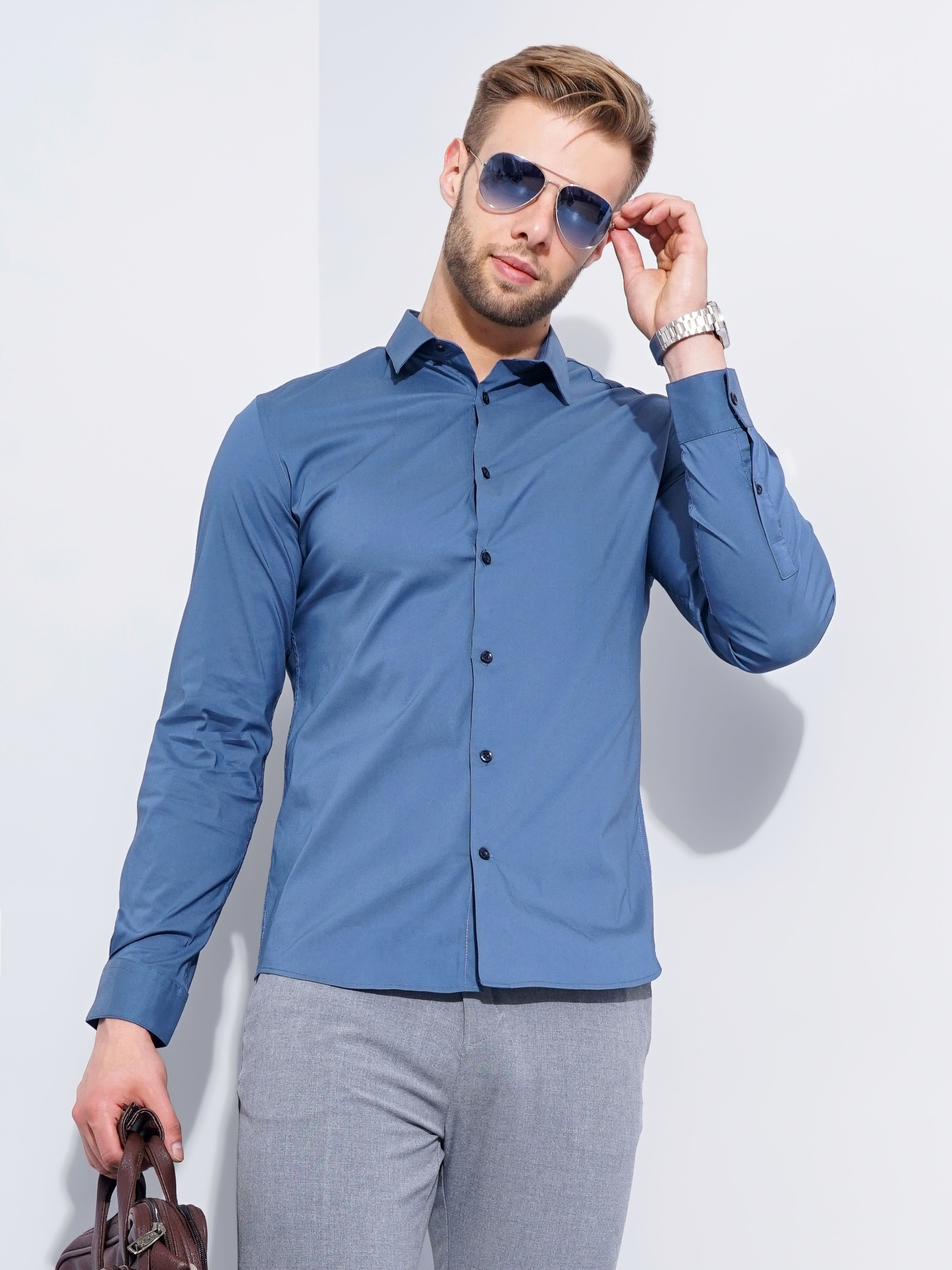 Buy Men Navy Slim Fit Formal Full Sleeves Formal Shirt Online - 741003