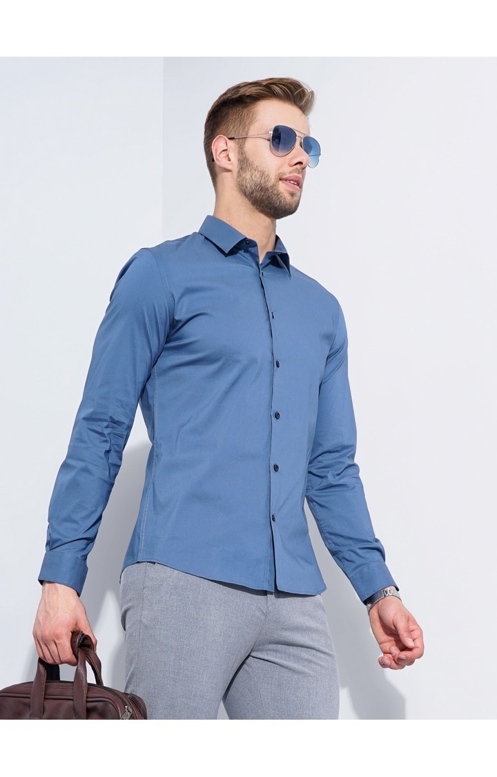 Men's Blue Solid Formal Shirts