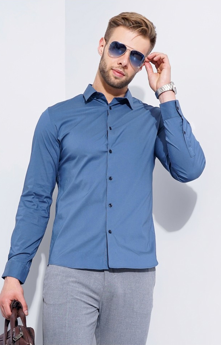 Men's Blue Solid Formal Shirts