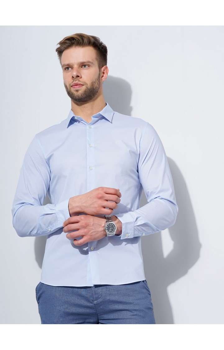Men's Blue Solid Formal Shirts