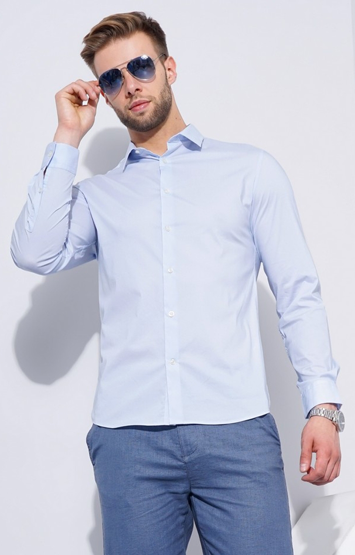 celio | Men's Blue Solid Formal Shirts