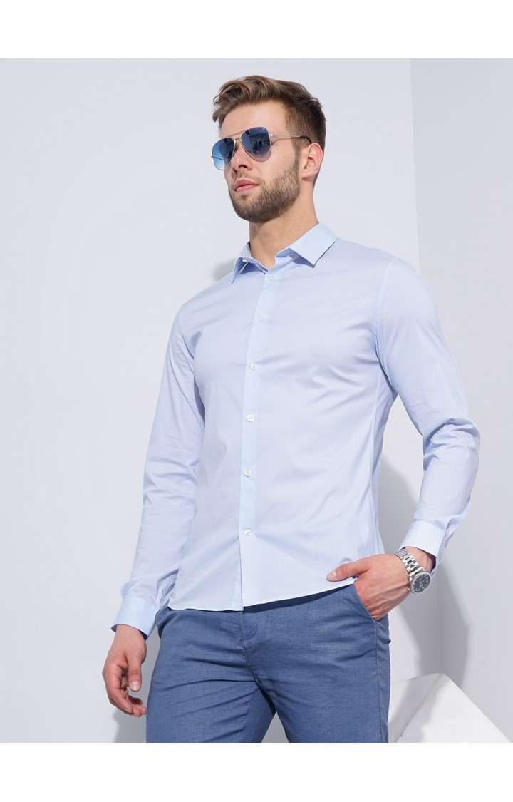 Men's Blue Solid Formal Shirts
