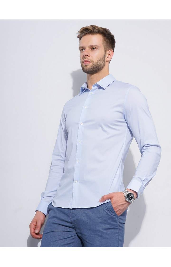 Men's Blue Solid Formal Shirts