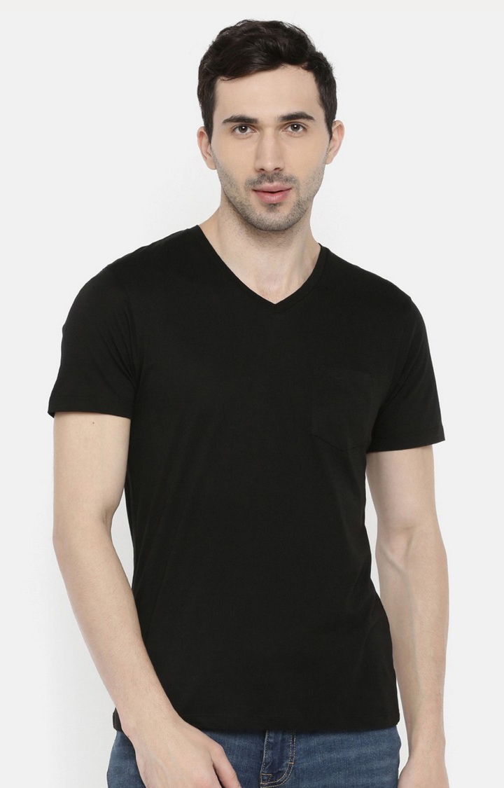 celio | Men's Black Solid Regular T-Shirts 0