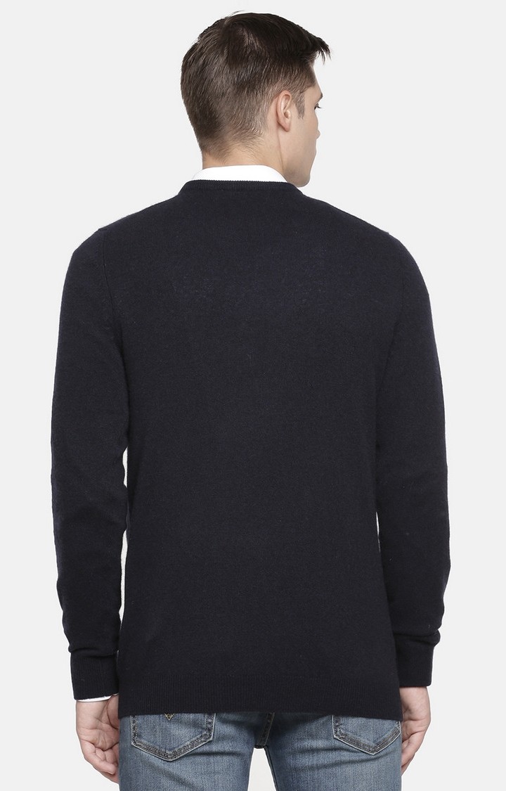 Men's Blue Solid Sweaters