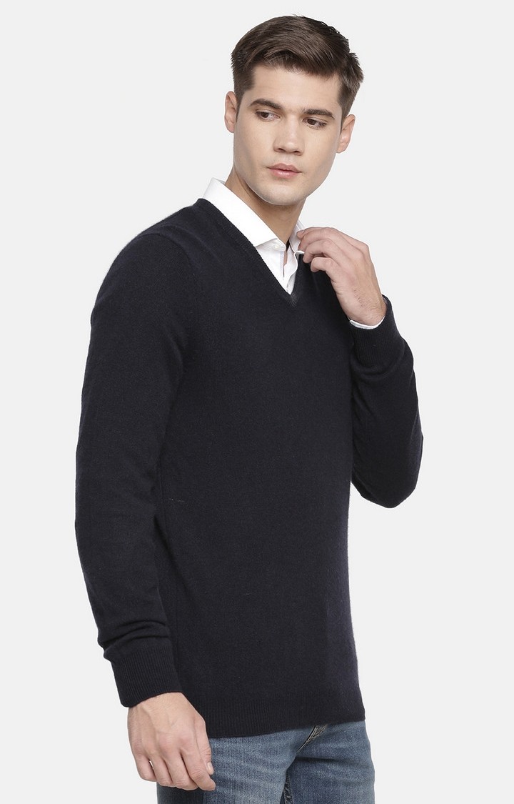 Men's Blue Solid Sweaters