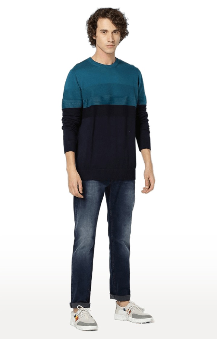 Men's Blue Colourblock Sweaters