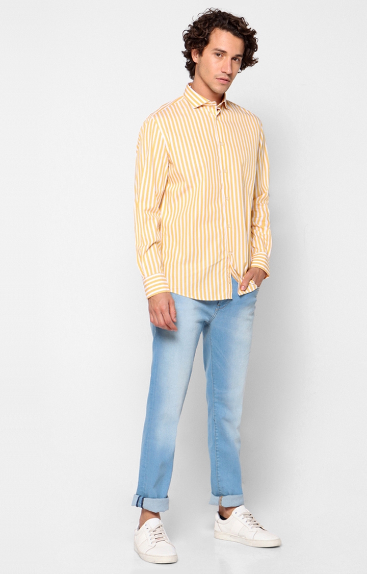 celio | Men's Yellow Striped Casual Shirts 1