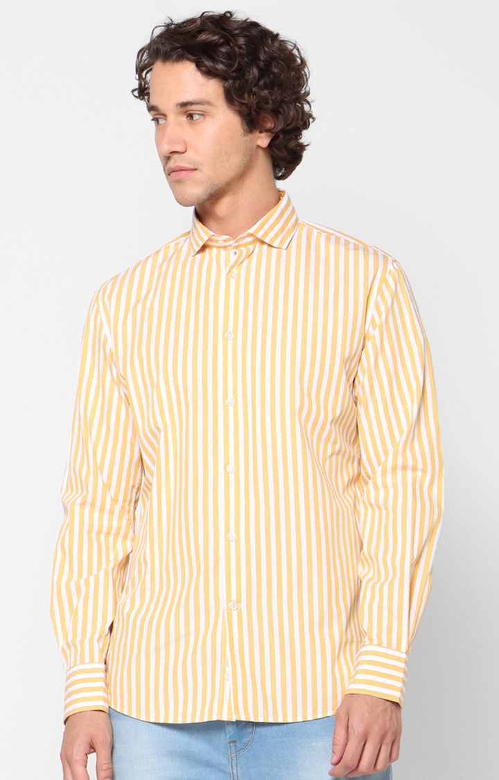 celio | Men's Yellow Striped Casual Shirts 0