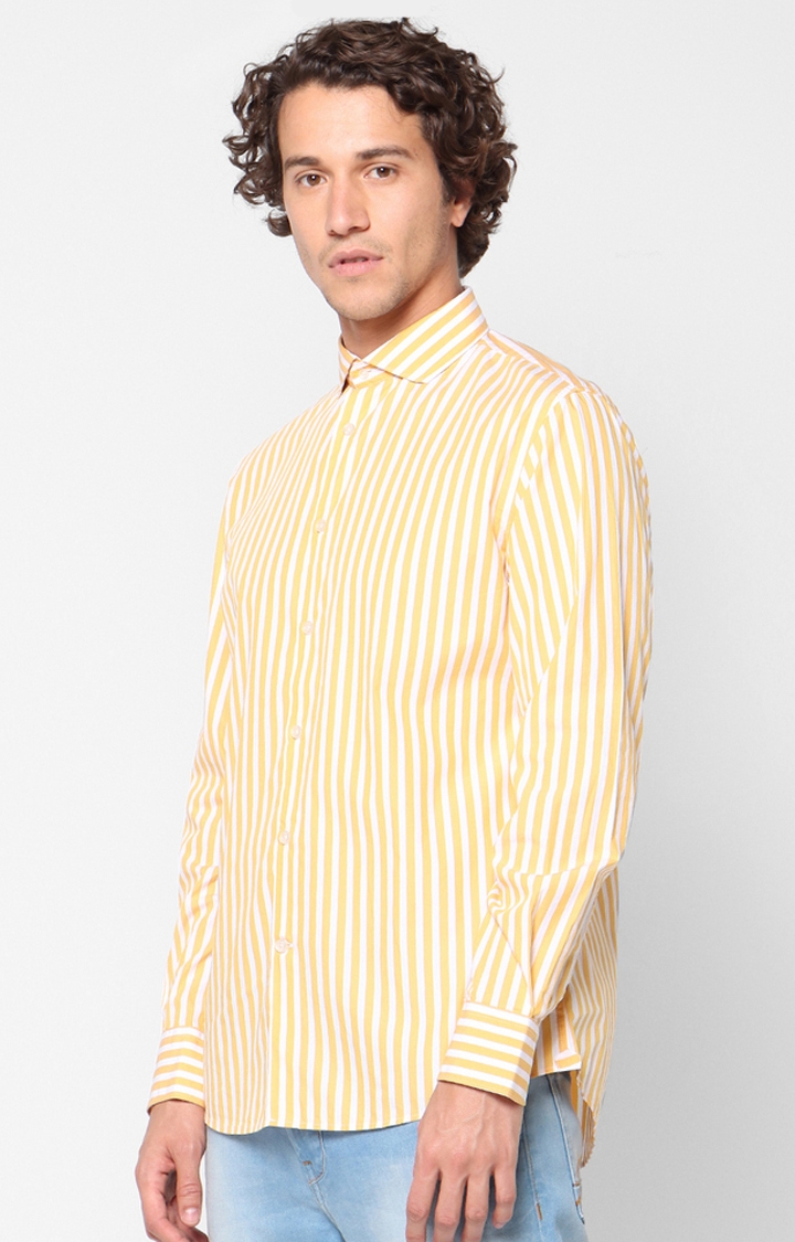 celio | Men's Yellow Striped Casual Shirts 2
