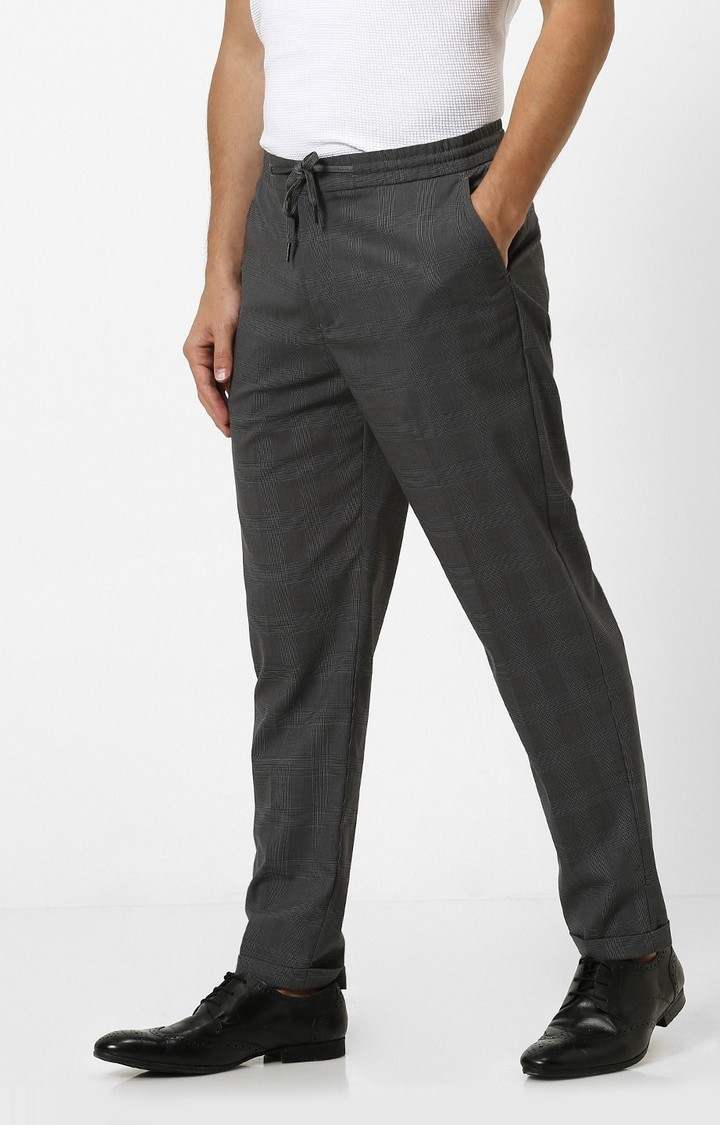 Men's Black Polyester Solid Chinos