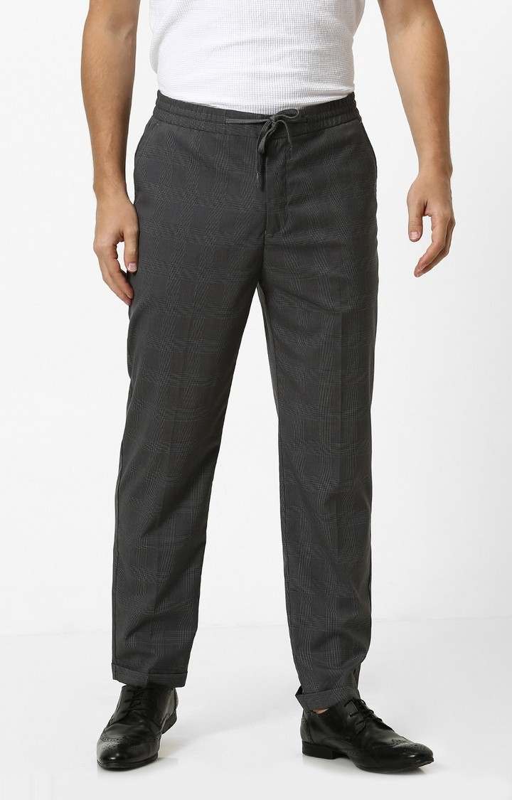 Men's Black Polyester Solid Chinos