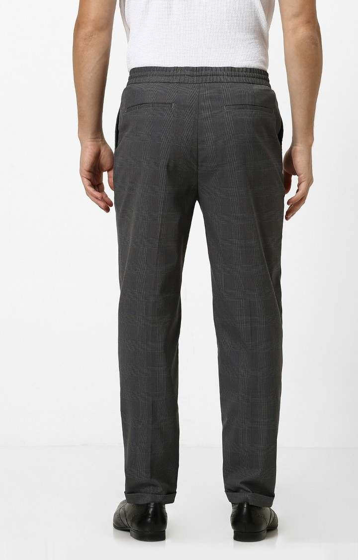 Men's Black Polyester Solid Chinos