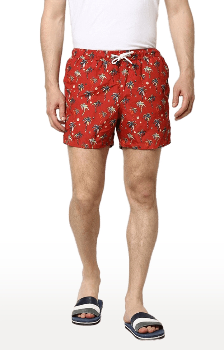 celio | Men's Red Polyester Printed Shorts 0