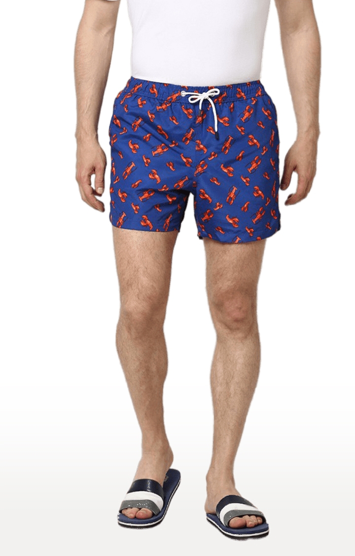 Men's Blue Polyester Printed Shorts