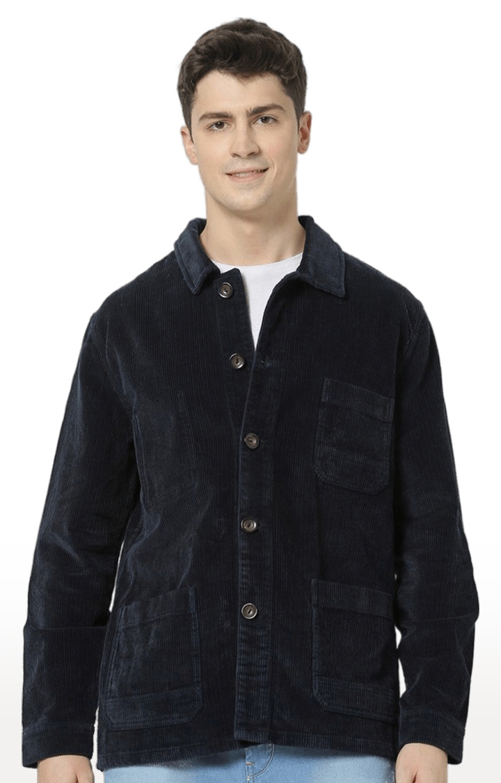 celio | Men's Blue Solid Denim Jackets 0