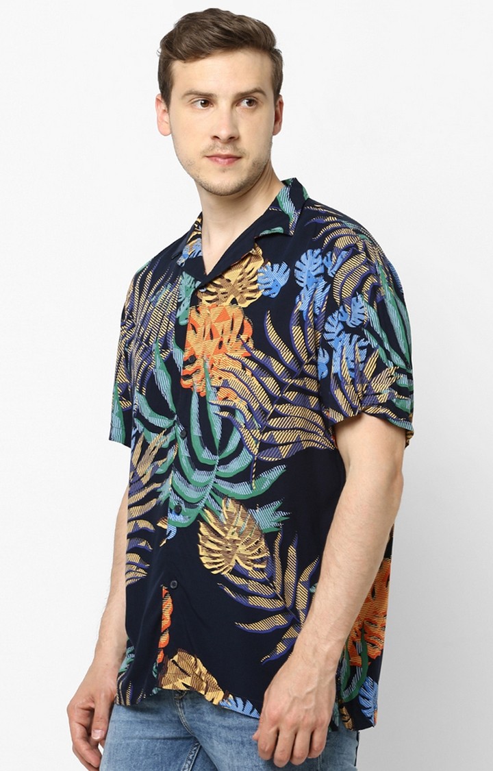 Men's Blue Printed Casual Shirts