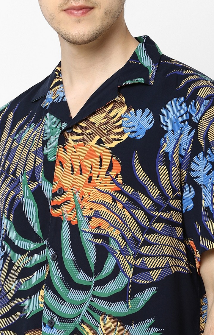 Men's Blue Printed Casual Shirts