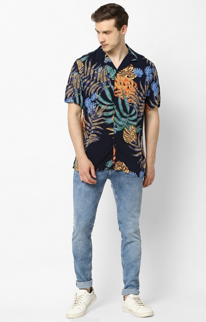 Men's Blue Printed Casual Shirts