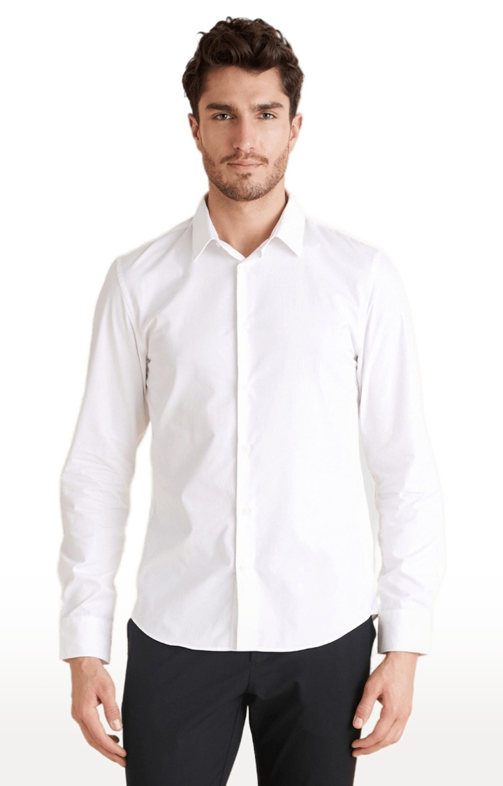 celio | Men's White Solid Formal Shirts