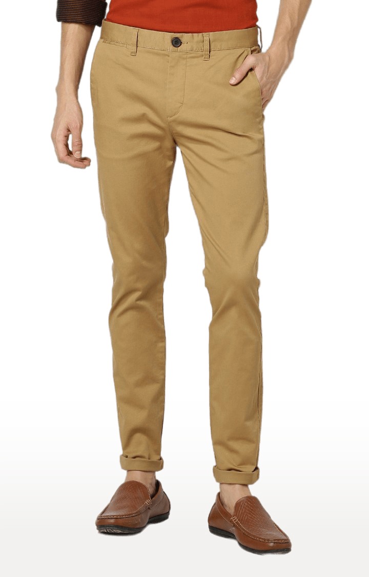 celio | Men's Brown Cotton Blend Solid Chinos 0