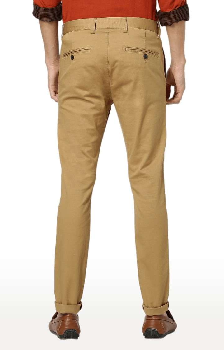 Men's Brown Cotton Blend Solid Chinos